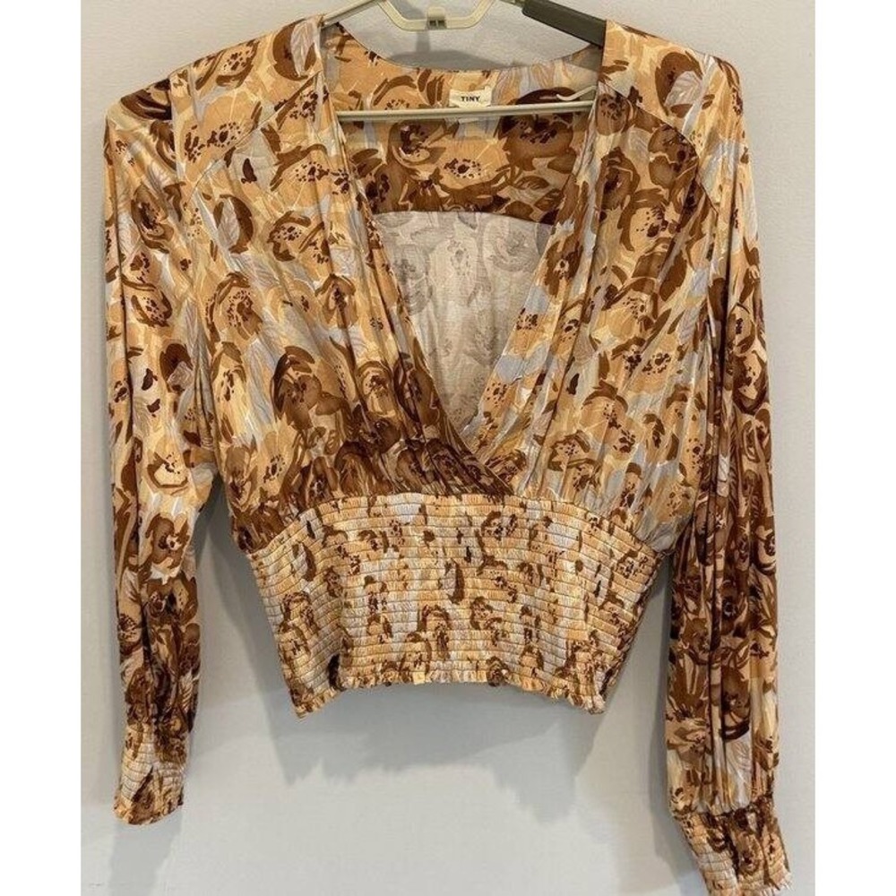 Anthropologie Tiny Valentina Long-Sleeve Printed Surplice Top Smocked Size XL
